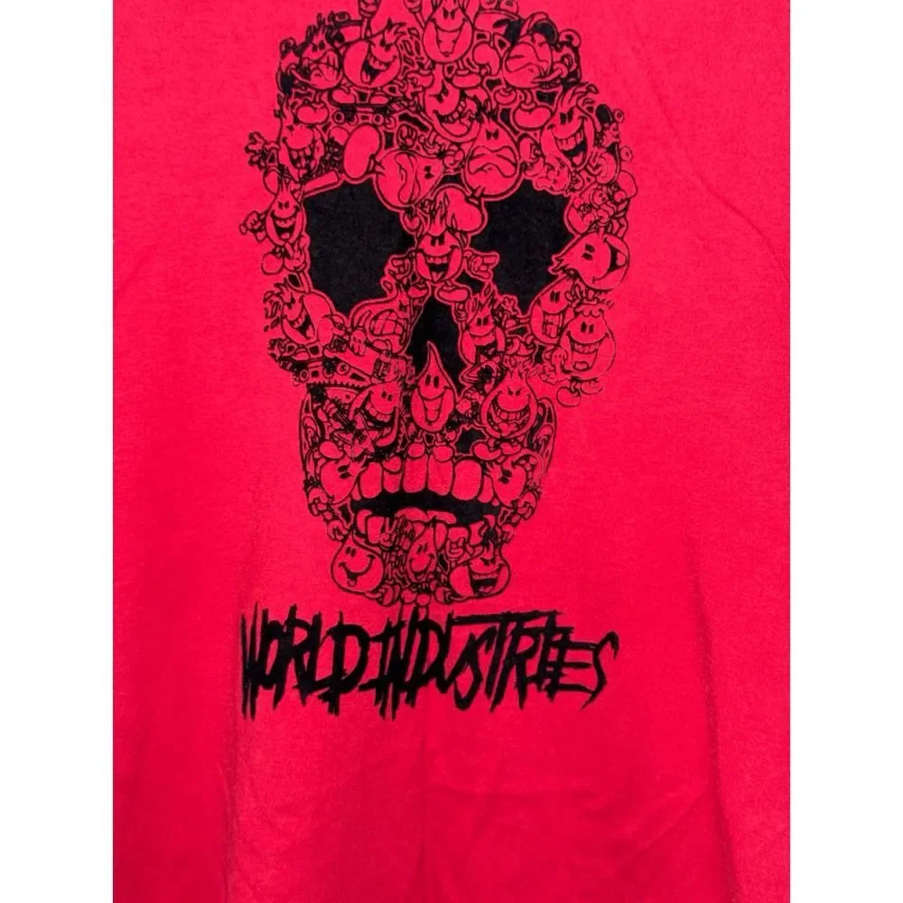 World Industries Red Long Sleeve T-Shirt Skull Graphic Top Size 12 NWOT MINT